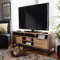 Baxton Studio TV8007-Oak/Black-TV Reid Modern and Contemporary Industrial Oak Finished Wood and Black Metal 2-Drawer TV Stand